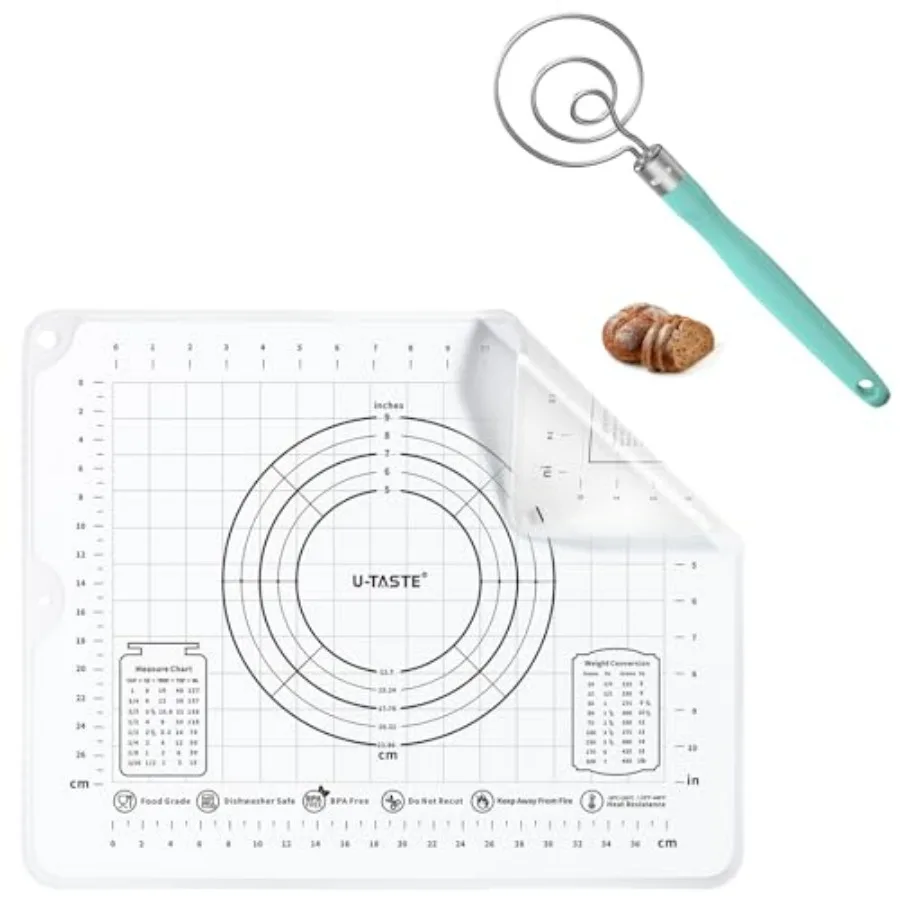 

UTaste 16x20 пищевой жидкий силиконовый коврик для кондитерских изделий, прозрачный и датский венчик из нержавеющей стали диаметром 12,6 дюйма (Aqua Sky)