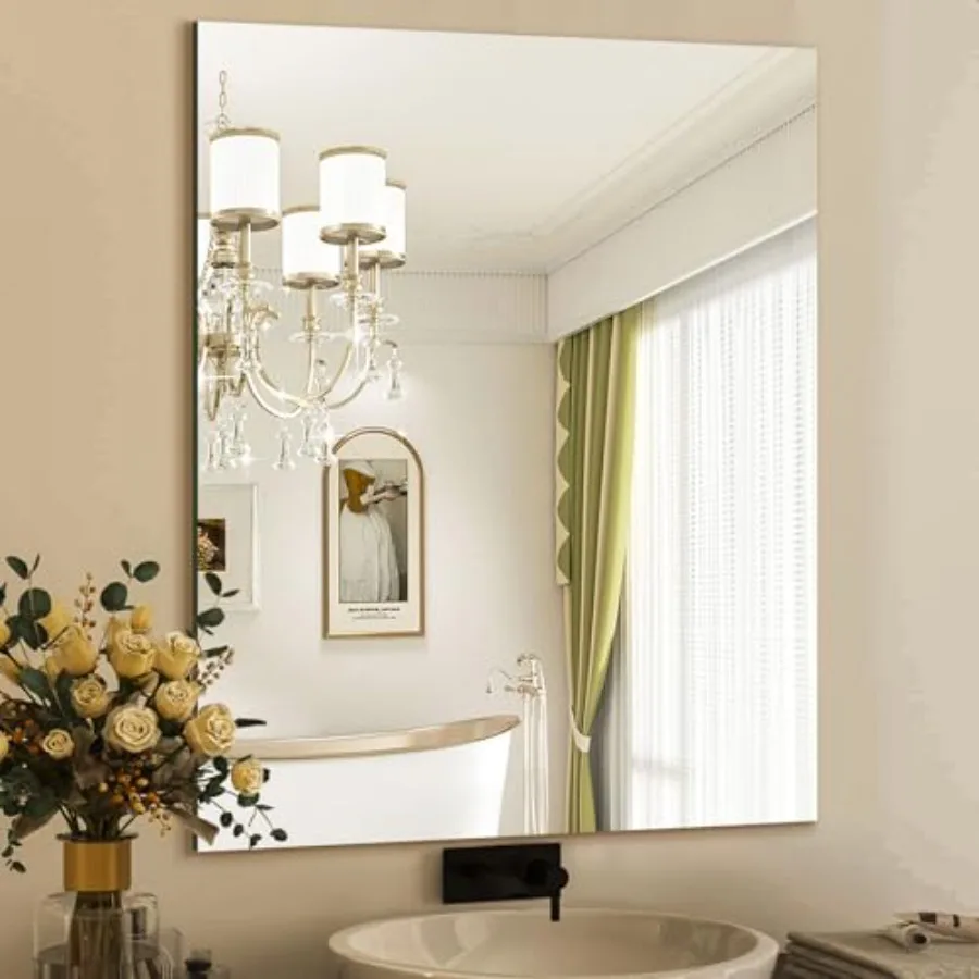 

Bathroom Mirror 28×36, Modern Bathroom Vanity Mirror, Frameless Mirror with Polished Edge for Bedroom, Living Room, Entryway, S