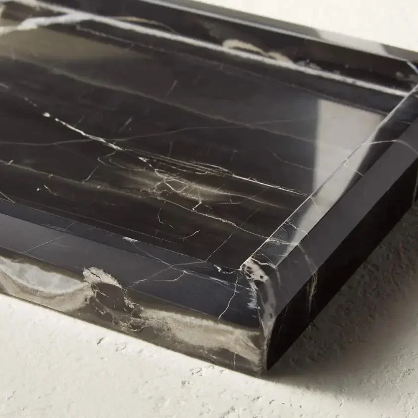 Black Nero Marquina Marble Tray Rectangle Aromatherapy Diffuser Tray Scented Candles Holder Perfume Dish Bathroom Vanity Tray