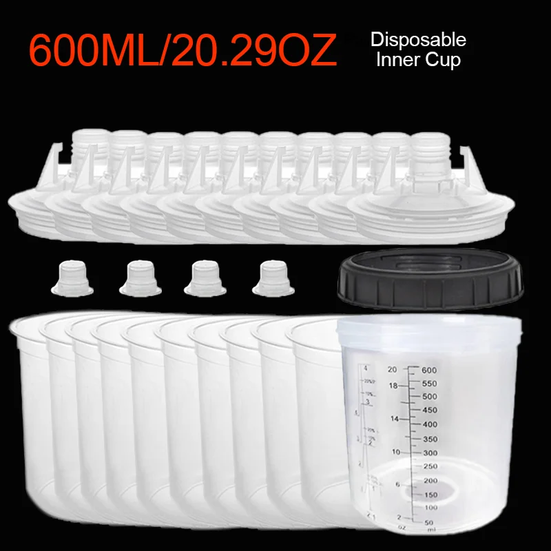 

10Pcs 600cc Disposable Paint Cup Set - Universal Gravity Feed Spray Gun Accessories for Automotive Painting