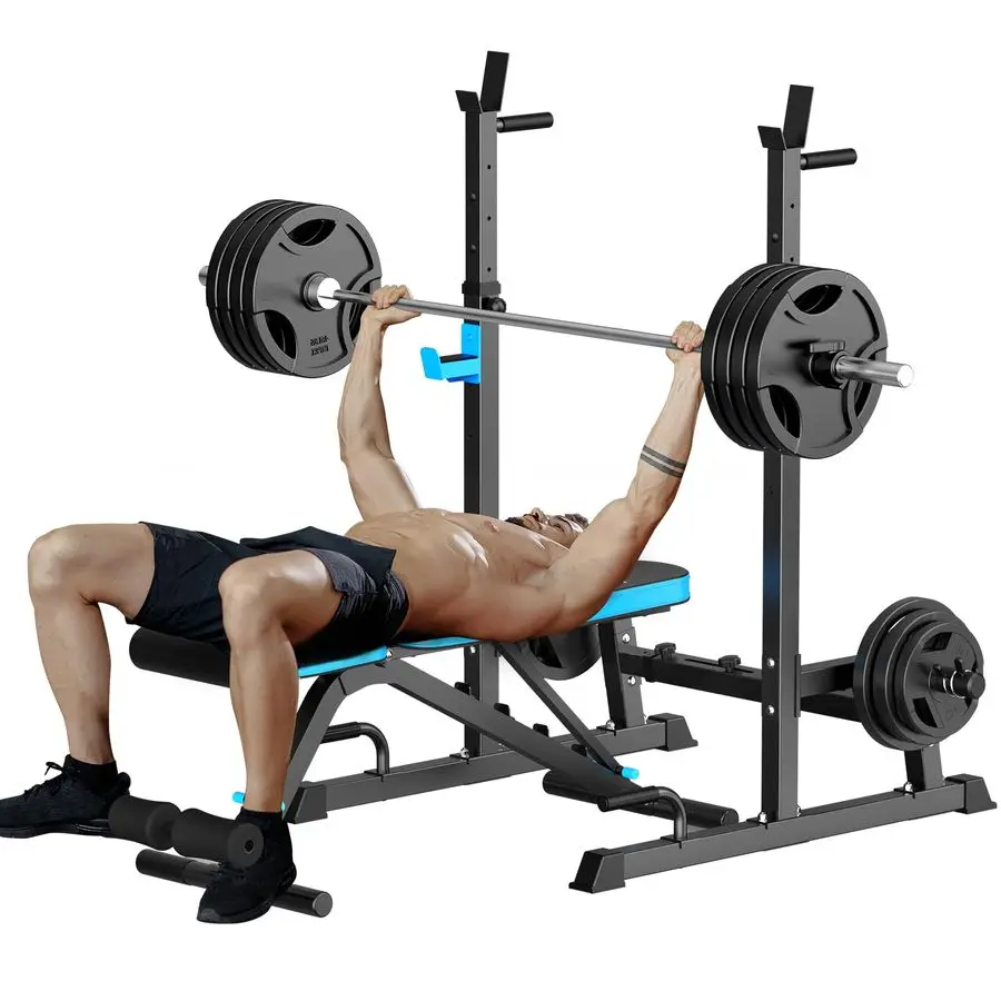 

Weight Bench with Squat Rack, Bench Press Rack Two Piece Set Adjustable Bench Barbell Rack Stand for Home Gym FullBody Workout