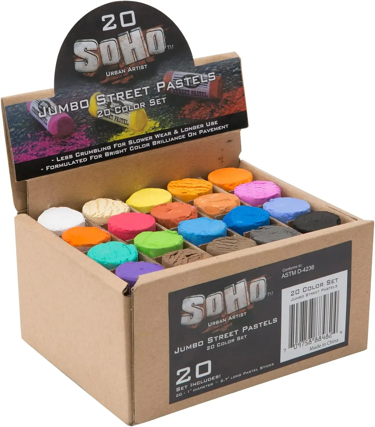 

Профессиональный набор пастелей Jumbo Street, 20 цветов, нетоксичные, яркие пигменты для рисования на асфальте