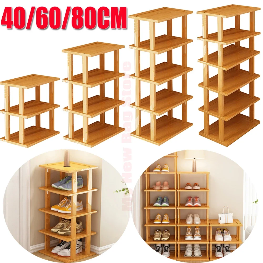 Multi-Layer  Bamboo Shoe Rack 40/60/80CM Tall Household Thick Bamboo Material  Space Saving Shoe Shelf for Entryway Hallway