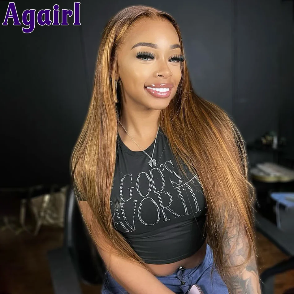 

13X6 Highlight Brown Lace Front Wigs Human Hair for Women 13X4 Bone Straight Lace Frontal Wigs Pre Plucked 5X5 Closure Lace Wigs