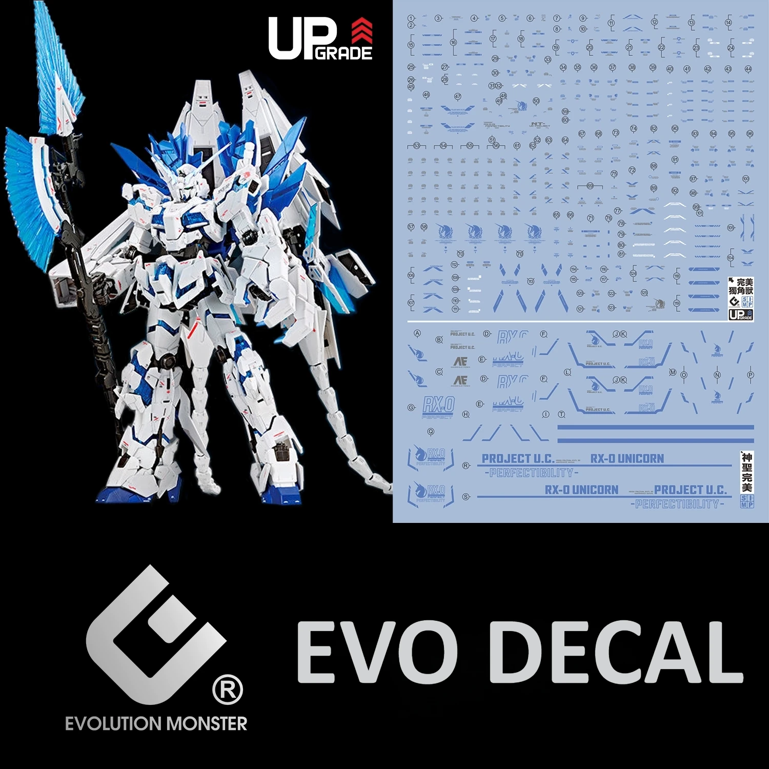 EVO Decal RG30RE/RG30BL for RG RX-0 UNICORN Perfectibility Plan-B Model Kits Fluorescent Water Stickers for Model Hobby DIY