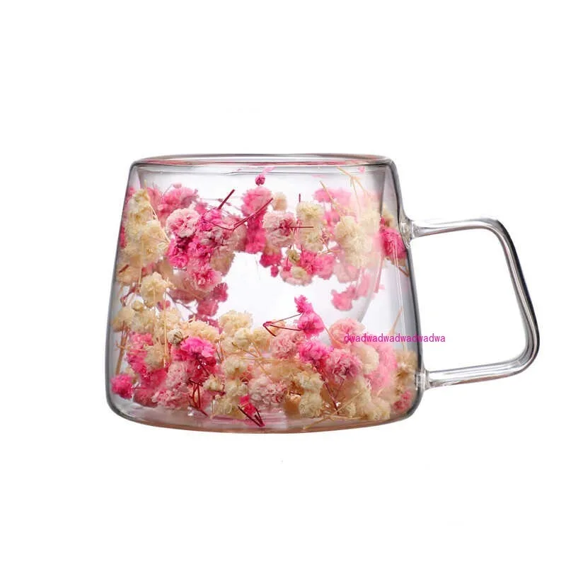 

Real flower double-layer glass water cup heat-resistant high temperature high-value coffee cup