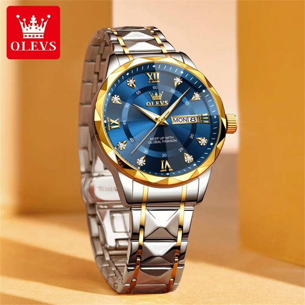 OLEVS Men's Watches Fashion Trend Original Quartz Wristwatch Waterproof Stainless Steel Luminous Date Week Watch for Man reloj