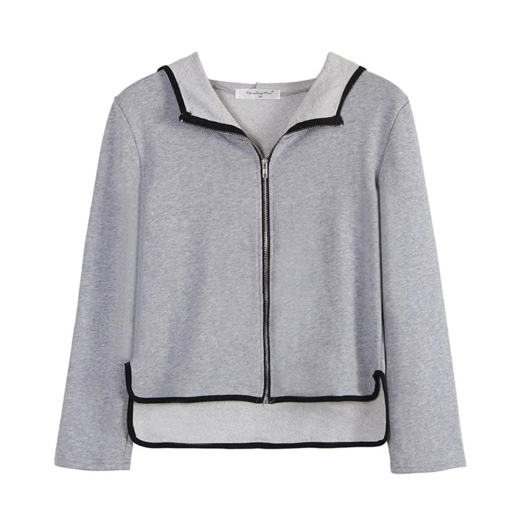 

High-Waisted Hooded Zipper Sweatshirt Spring Fashion Outwear for Women European American Style Short Jr122