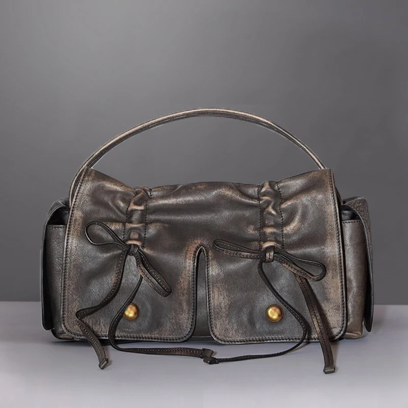 Moto & Biker Tassen Voor Vrouwen Luxe Designer Handtas En Portemonnees 2023 Nieuw In Distressed Pu Lederen Klinknagelstrik Onderarm Schoudertas