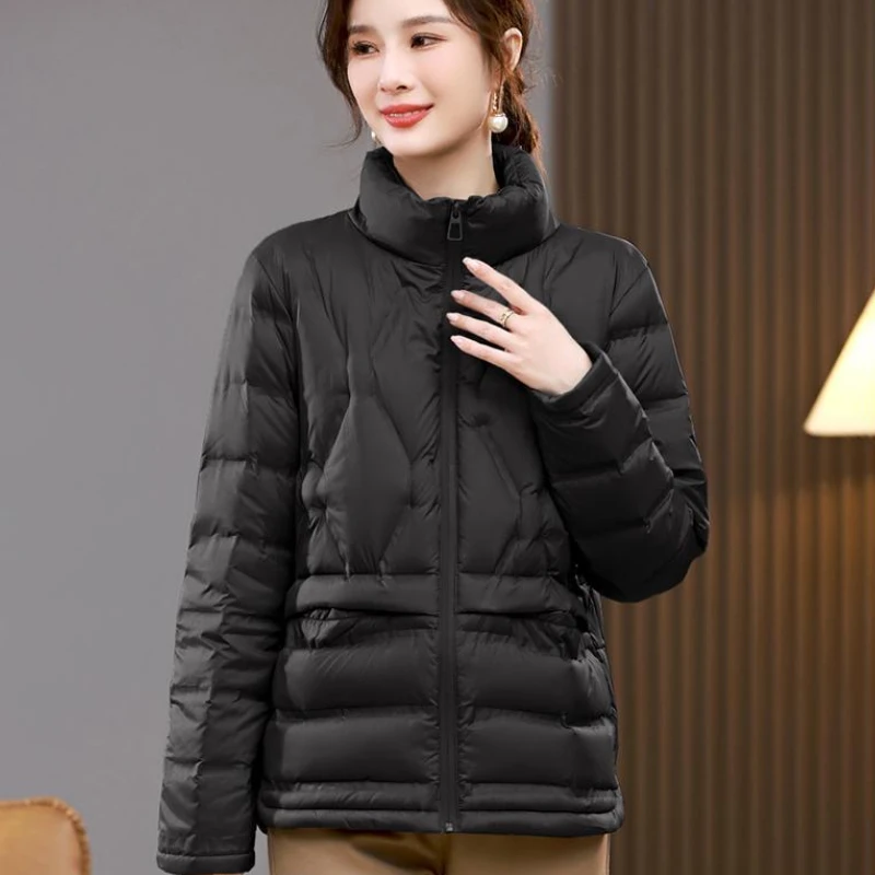 Chaqueta holgada de plumón para mujer con cuello levantado, abrigo informal, prendas de vestir exteriores cálidas, coreana, simple, de gama alta, nieve, mujer, Invierno