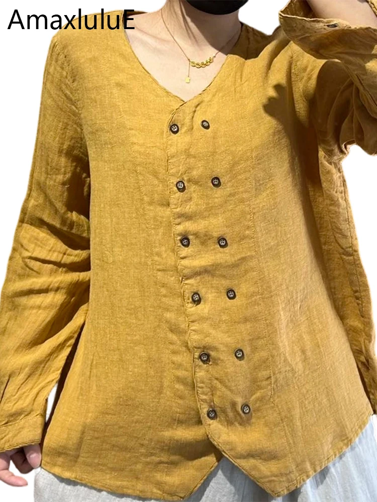 

Amax LuluE 2026 Spring Tops Women Fashion Cotton Linen Shirts Females Casual V Neck Clothes Classic Solid Vintage Luxury Blouses