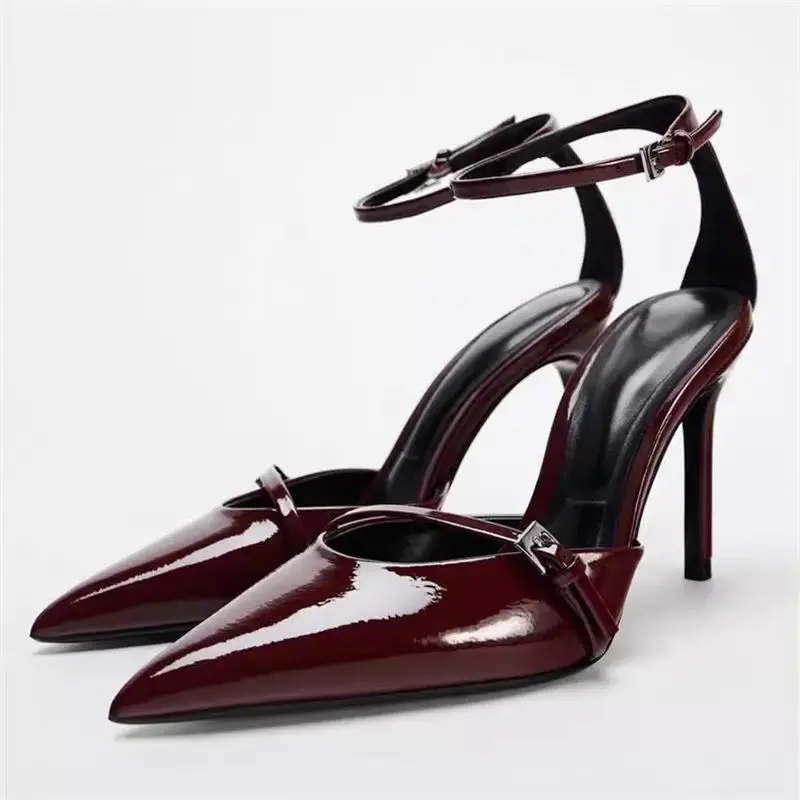 Sandales d'été sexy à talons hauts pour femmes, chaussures de mariage classiques en cuir verni à bout pointu, talons hauts de créateur pour femmes