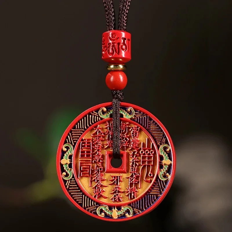 

Ladies Cinnabar Shan Ghost Flower Money Painted Pendant,Necklace Men's Fashion Jewelry, Gift, Taoist Ornament