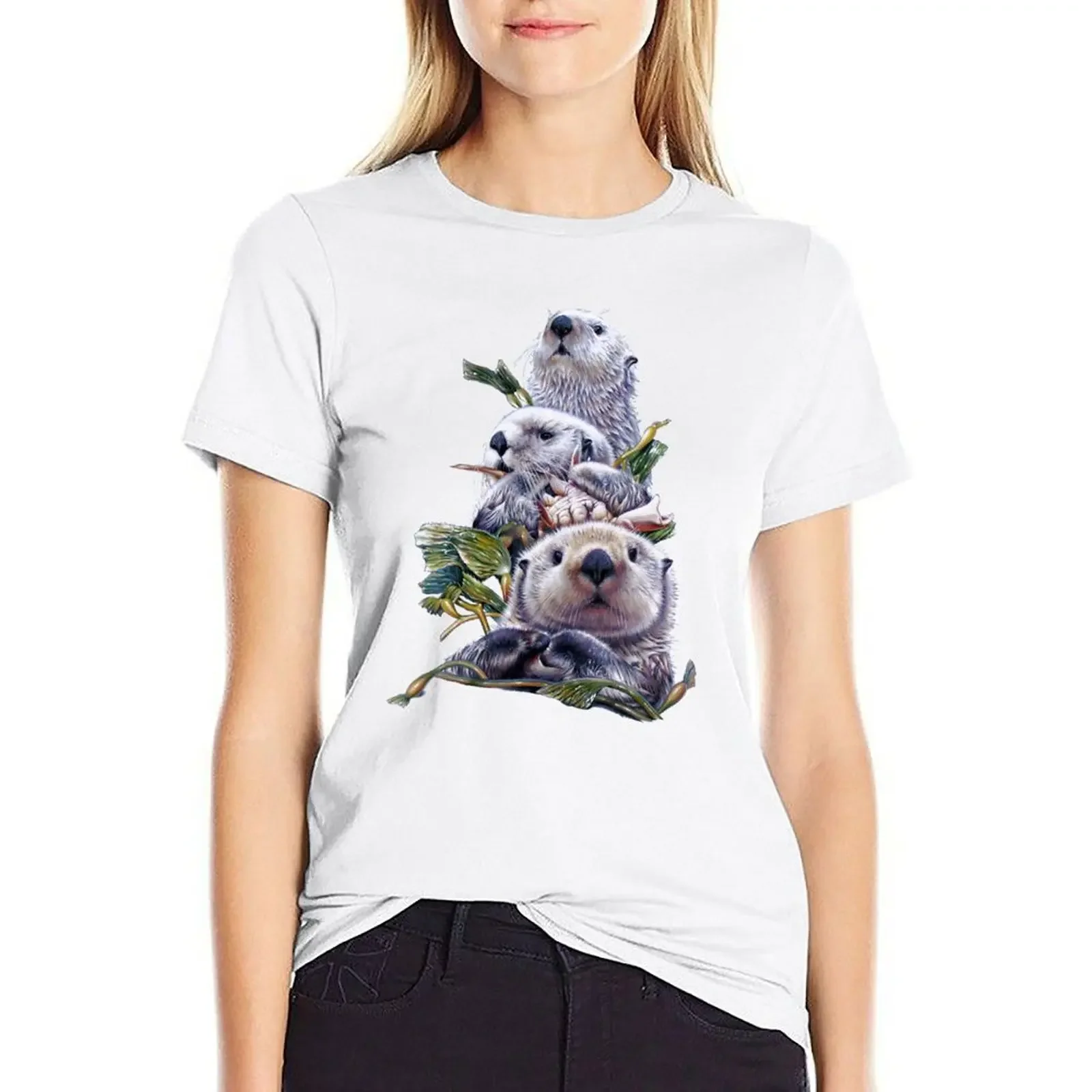 Sea Otter Stack T-shirt oversized cute tops Women's tops