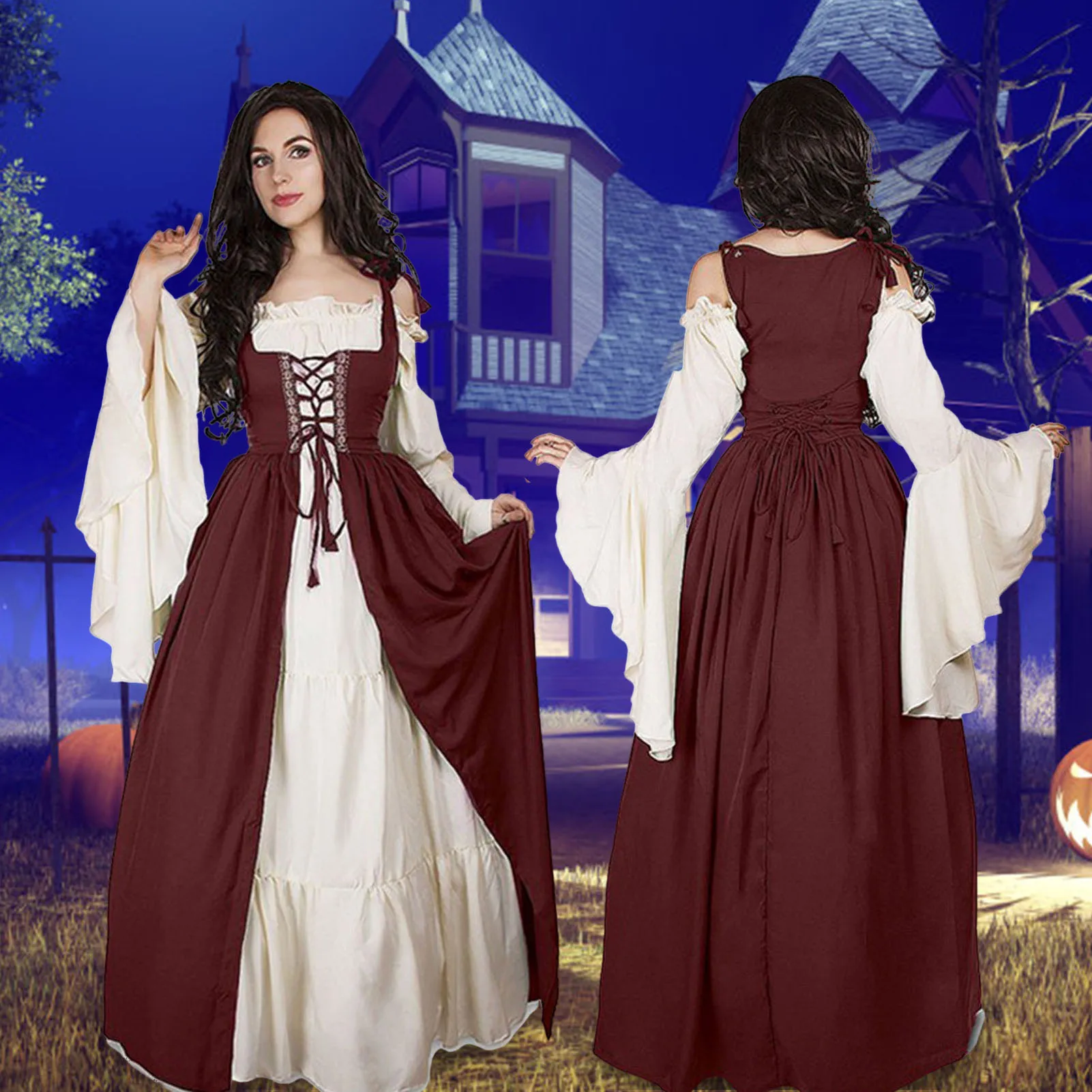 Damen-Cosplay-Mittelalterkleid, schulterfrei, elegante Griechenland-Partykleider für Urlaub, Urlaubskleidung