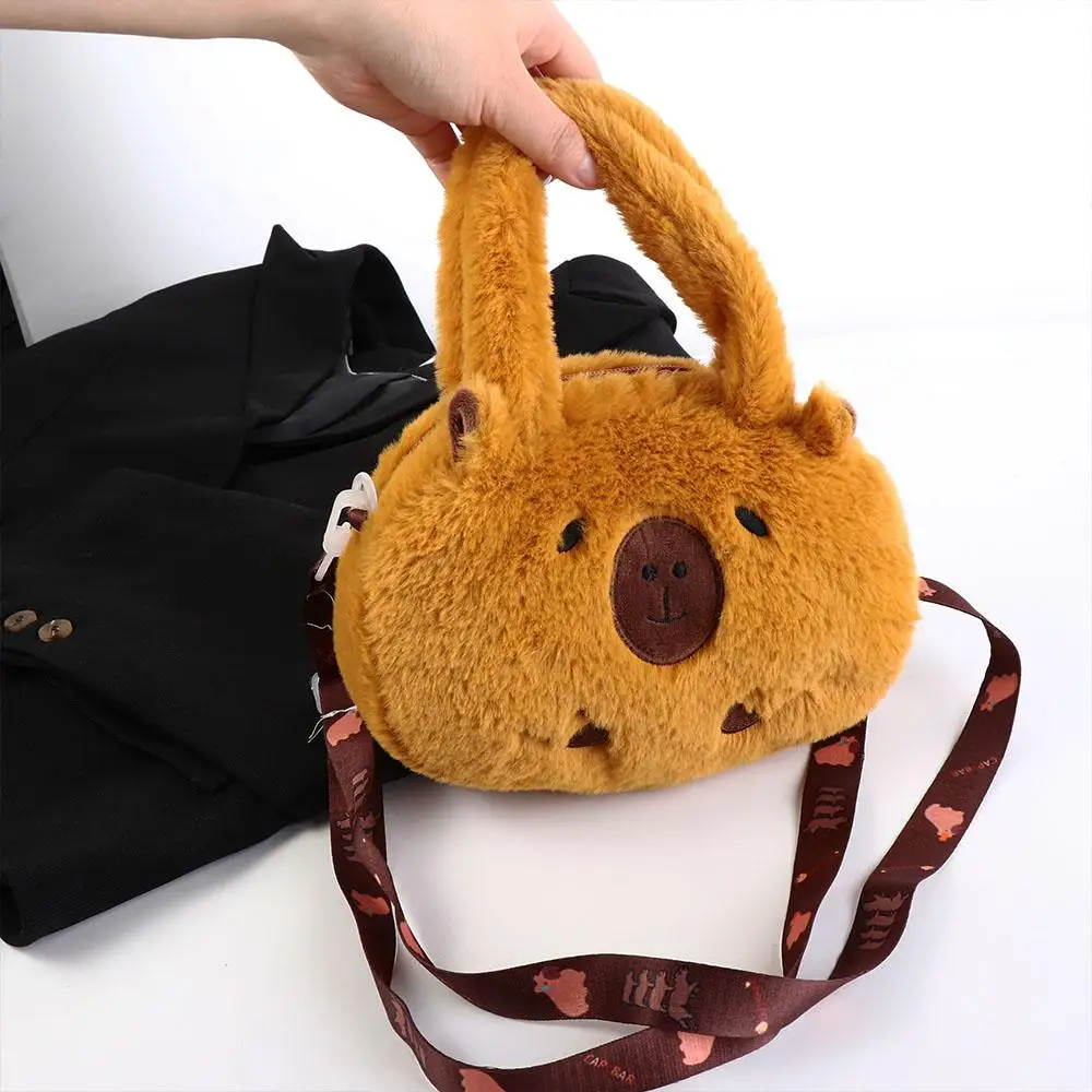 Capivara de pelúcia capivara mochila de pelúcia grande capacidade de pelúcia capivara crossbody saco bonito moda dos desenhos animados bolsa de ombro