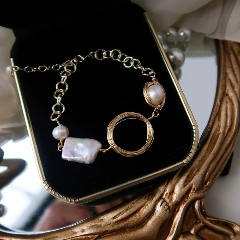 

Vintage Rustproof Baroque Pearls Bracelets Accessory Jewelry Adjustable Bracelets Charm Stainless Steel Handmade Bangle Wedding