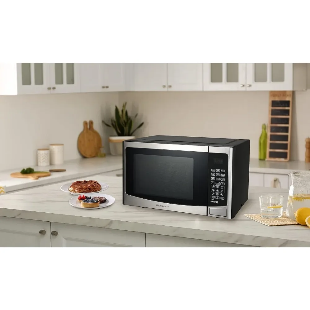 

Countertop Microwave Oven with Inverter and Button Control, LED Display 1000W 10 Power Levels, 8 Auto Menus, Stainless Steel
