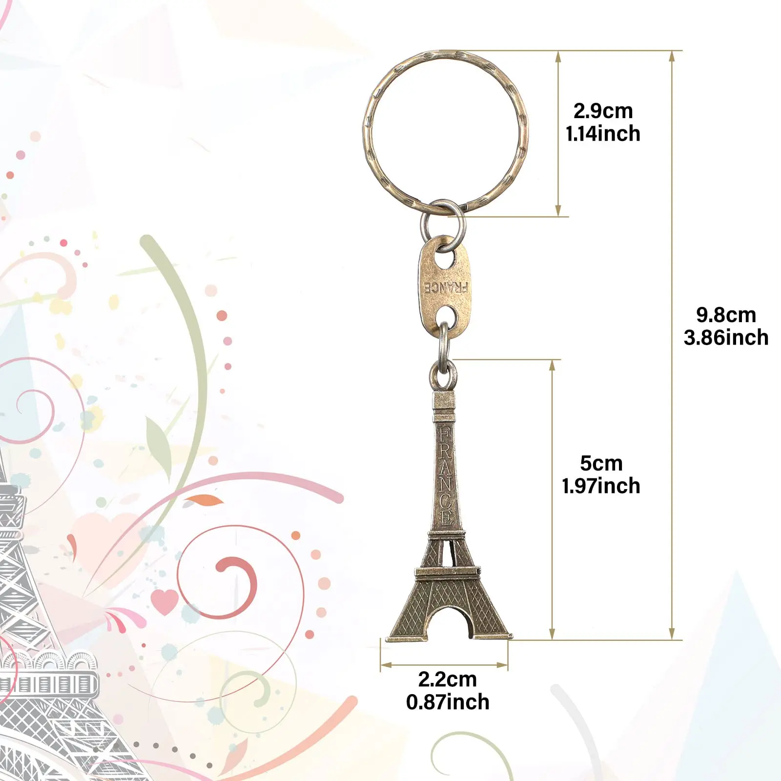 120Pcs Eiffel Tower Keychain Retro Keychain Decorations Purse Charms Statue Model Prom Keychain French Souvenirs