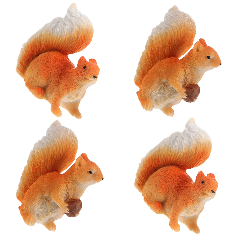 

4 Pcs Plant Accessories Squirrel Figurine Moss Miniature Animal Adornment Resin Bookshelf Figurines Statue Dashboard