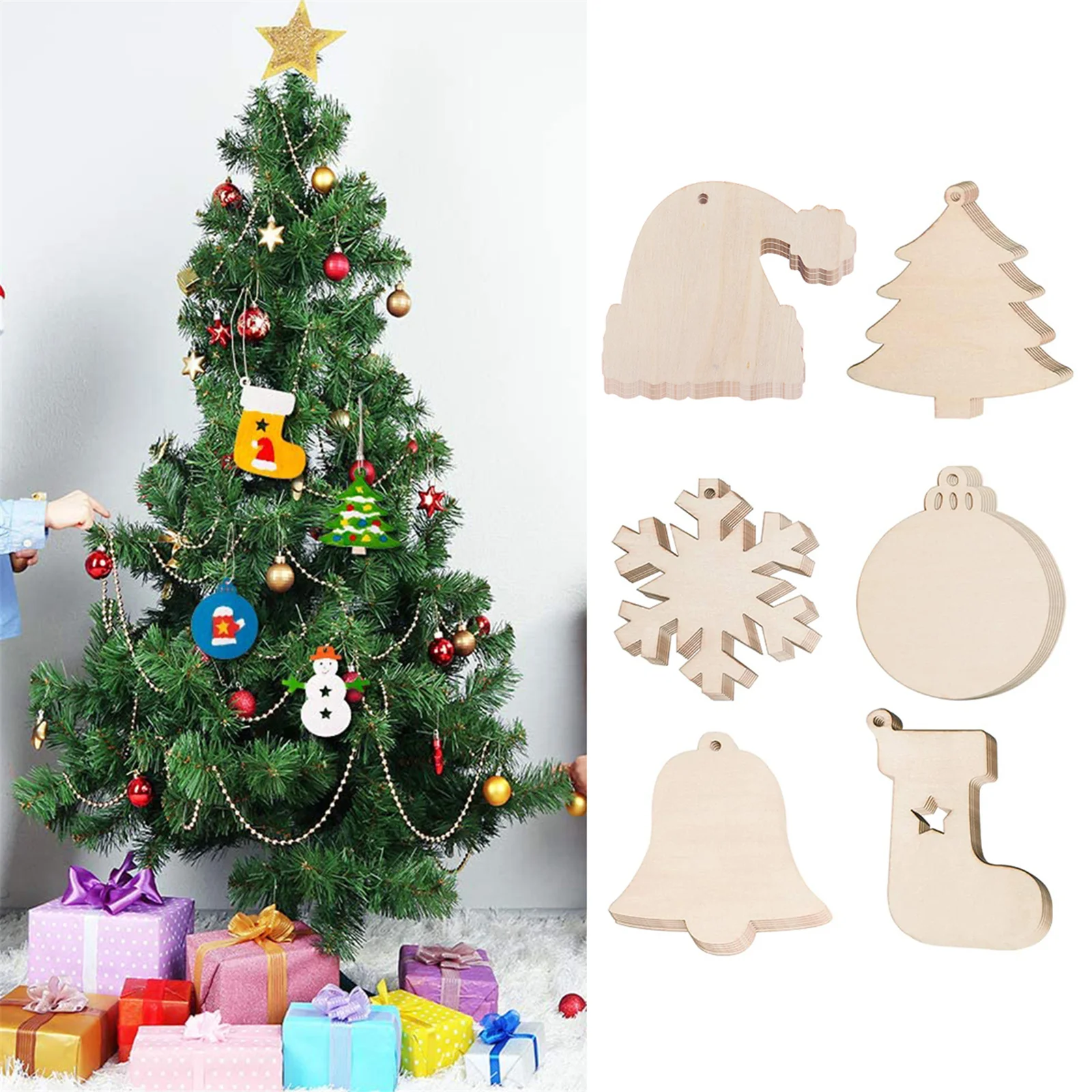 

114pcs Christmas Wooden Ornament Set Unfinished Hanging Doodles Diy Craft Decoration Graffiti Pendant Kit For Kids Family