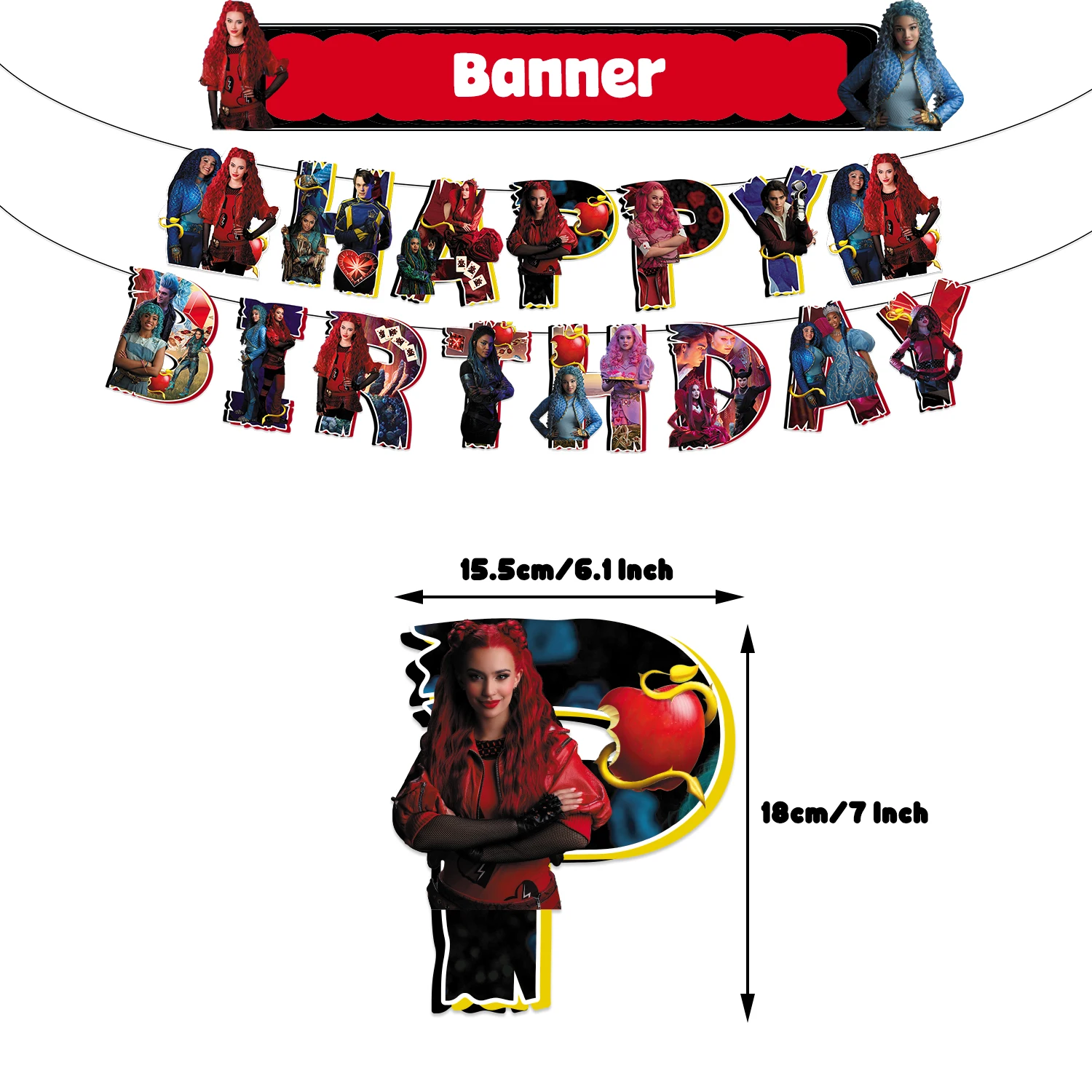 Descendant Birthday Party Decorations Includes Banner, Cake Topper, Hanging Swirl and Balloon Perfect for Rise Red Party Favors