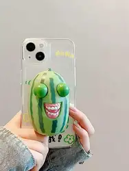 Cartoon 3D decompression watermelon eyes children's toy silicone case for iPhone 17 16 15 Pro Max 11 12 13 14 Xs 7 8 cute cover