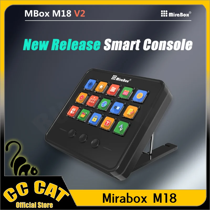 

Mirabox M18 Stream Deck 18 Keys Visual Buttons Adjustable DIY Macro Desktop Keyboard Console Stand Touch HA Custom Gift