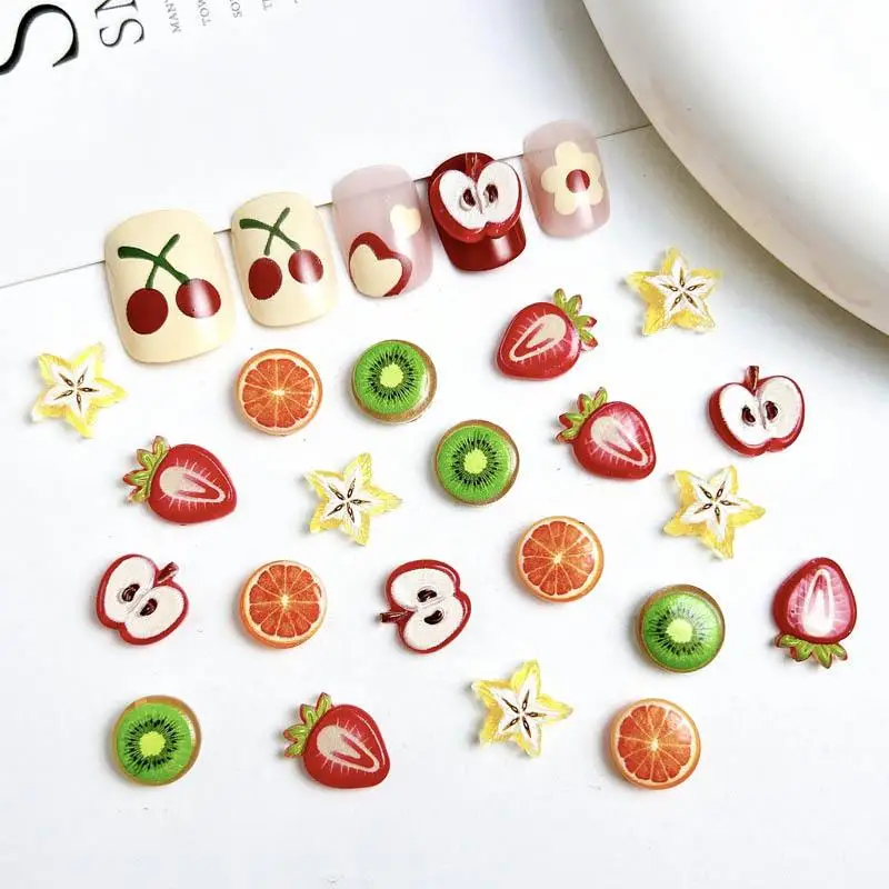 Random Mixed Simulated Carambola Kiwi Sliced Nail Charms 3D Resin Cute Apple Orange Strawberry Nail Art Decoration DIY Crafts