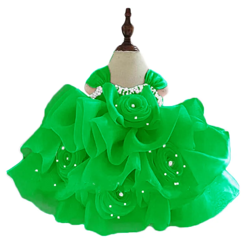 Maßge schneiderte niedliche knielange Rosette Blume Prinzessin Ballkleid Blumen mädchen Geburtstag Karneval Festzug Leistung Party kleid