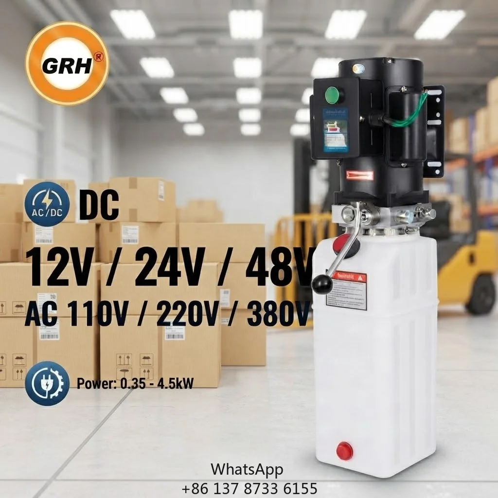12V 24V Hydraulic Pump Unit Single Acting Electric 5-30L Steel Aluminum Tank Copper Motor Manual Lever For Dump Truck Liftgate