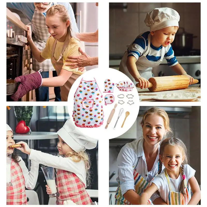 Kids Chef Set 11pcs Food-Grade Heat Resistant Chef Set Dishwasher Safe Multifunctional Baking Tools With Adjustable Apron Chef