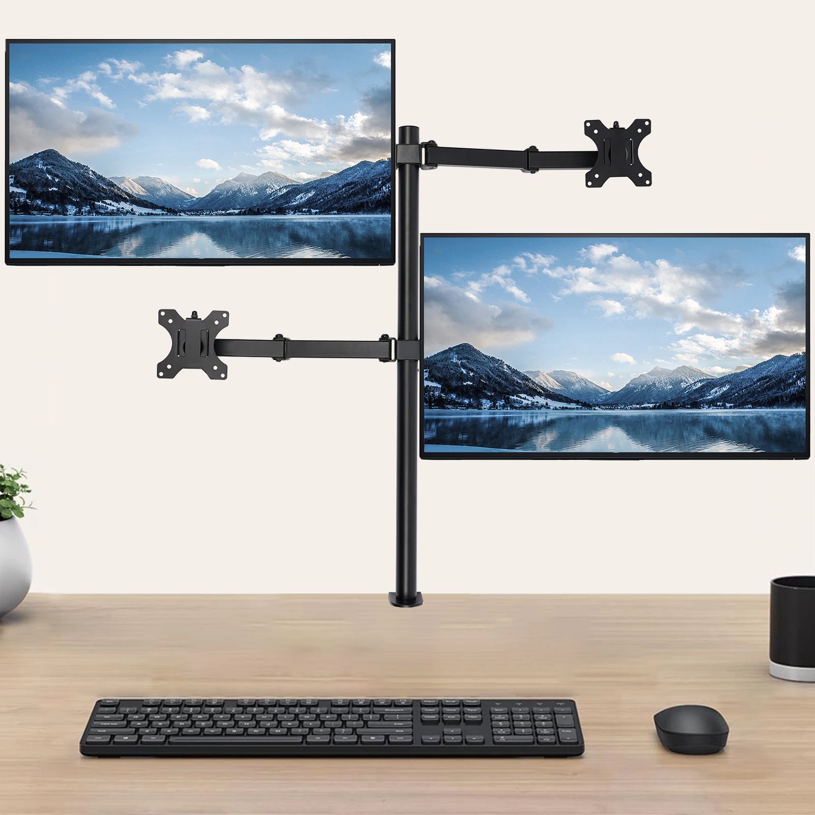 Quad-Monitor-Ständer, 4-Bildschirm-Tischhalterung, robuste Computer-Display-Halterung, ergonomisch höhenverstellbarer, neigbarer Monitorarm, VESA 75 100 Tischplatten-Bildschirmhalterung, Klemme für