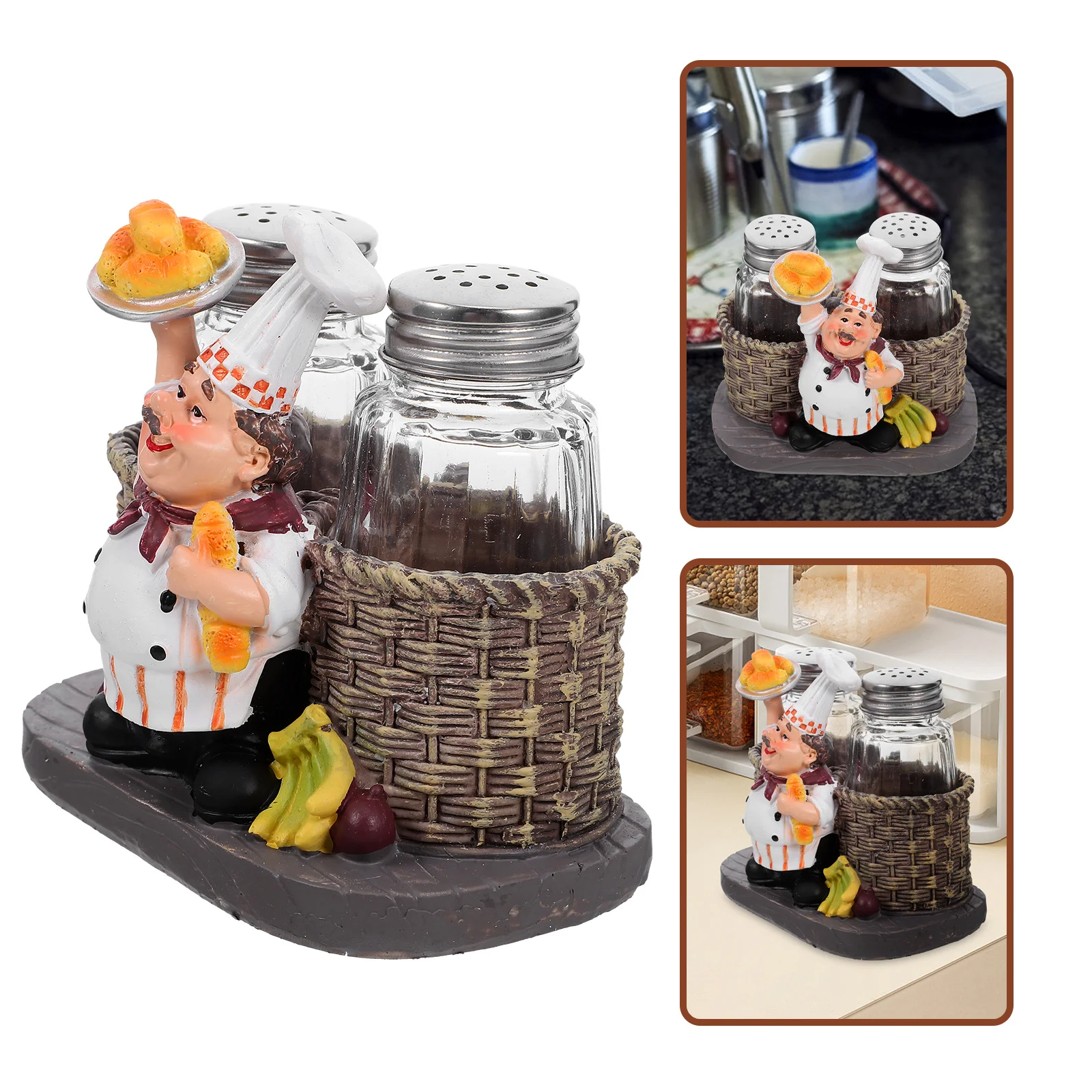 

Chef Seasoning Container Double Jar Salt Pepper Shaker Kitchen Spice Storage Practical Elegant Design Salt and Pepper Shaker Set