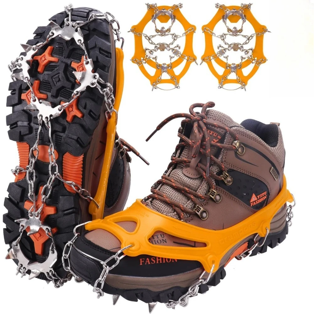 ​ ​ Crampones de acero inoxidable de 17 puntas ​ ​ – Empuñaduras de hielo antideslizantes para caminar/jogging/escalar/senderismo Tacos universales para zapatos