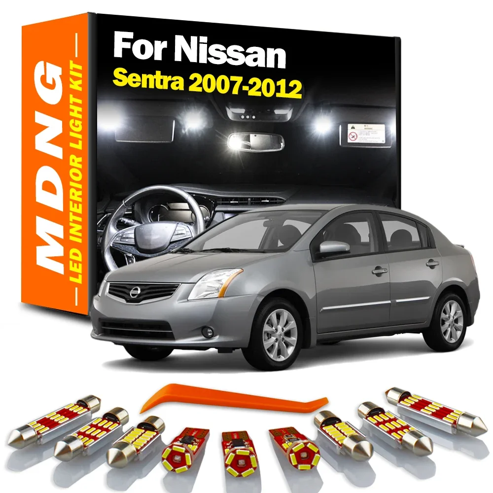 

MDNG 8Pcs Car LED Interior Light Kit For Nissan Sentra 2007 2008 2009 2010 2011 2012 Canbus Dome Map Reading License Plate Lamp