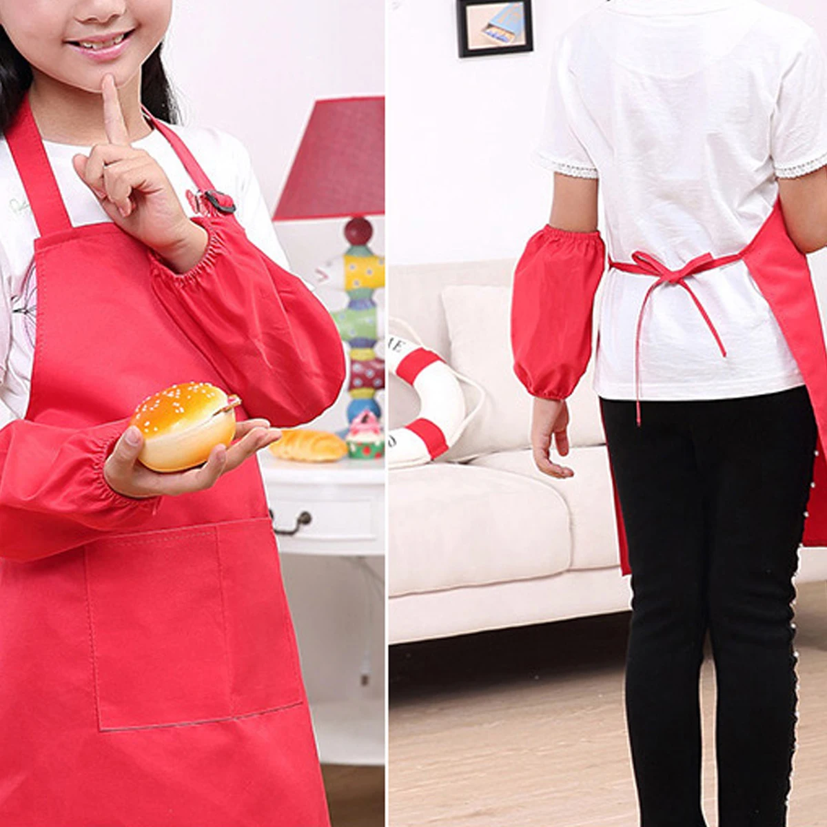 

Kids Cooking Apron Set Children Artist Painting Art XL Size Waterproof Reusable Toddler Smock Red Kids Chef Hat