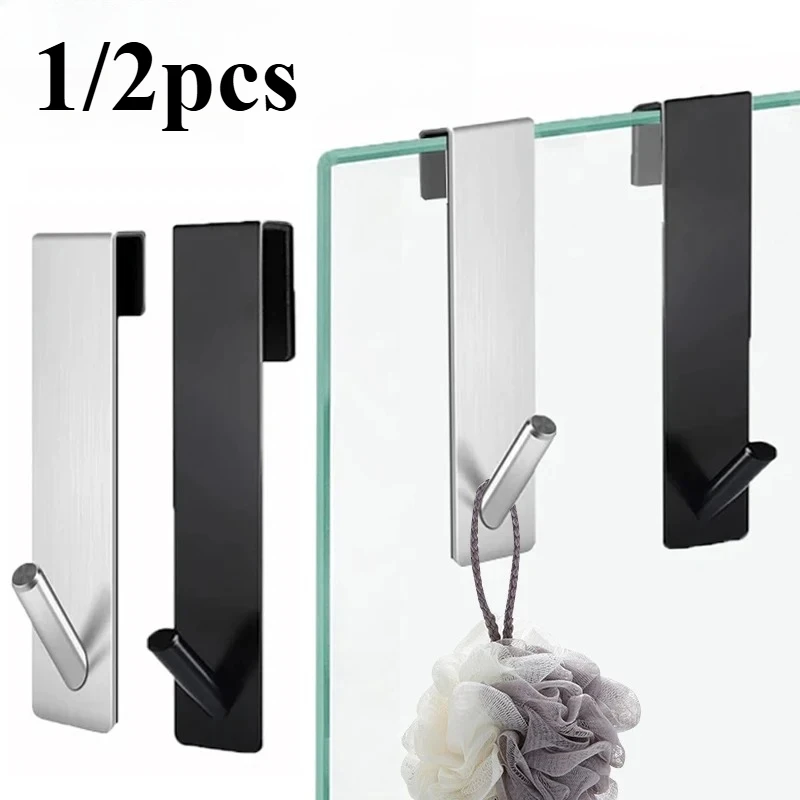 1/2 stücke Badezimmer Dusche Tür Zurück Haken Edelstahl Über Glas Tür Dusche Handtuch Rack Bad Bademantel Aufhänger Halter haken