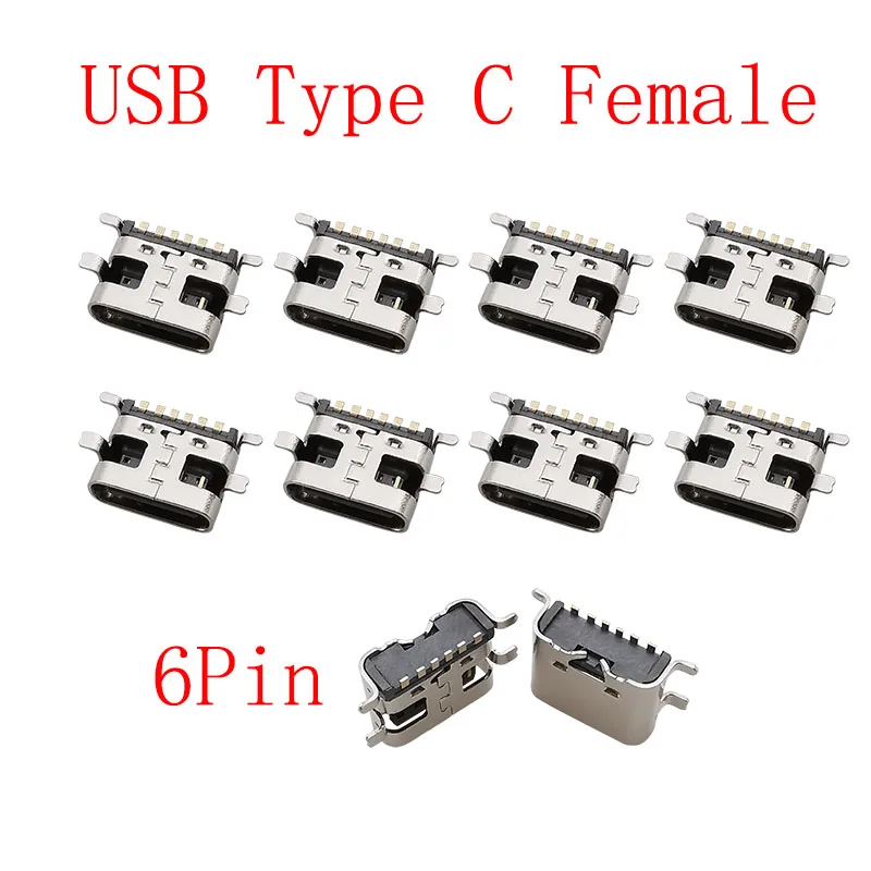 10Pcs USB Typ C 2/6/16/24 Pin Stecker Weibliche Jack Lade Port SMD SMT PCB Solder DIY Reparatur USB-C Typ-C Buchse Anschlüsse