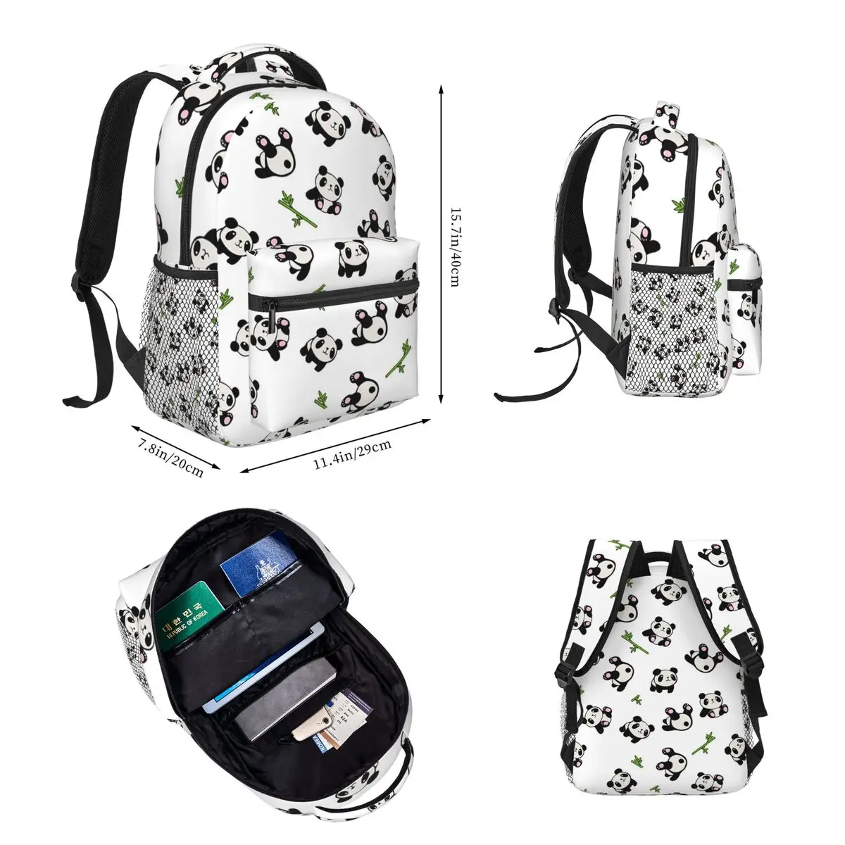 Mochilas con patrón de Panda para niños y niñas, mochilas escolares de dibujos animados, bolsa de almuerzo, bolsa para bolígrafos, juego de tres piezas