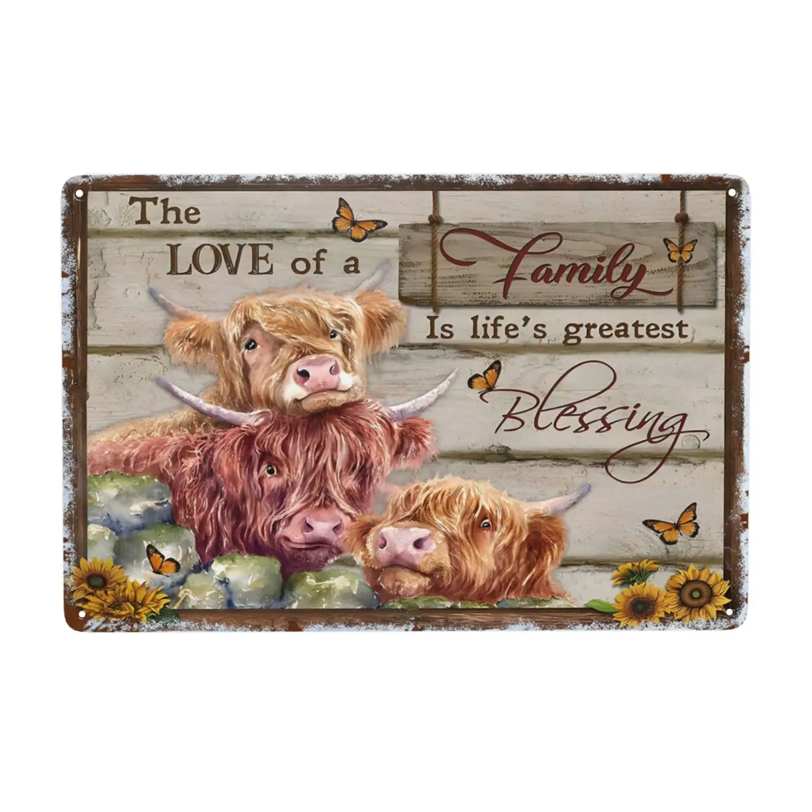 Metal Sign Farm Highland Cows The Love Of A Family Rustic Decor Vintage Tin Sign Home Kitchen Bar Cafe Farm Club Cave Wall Decor