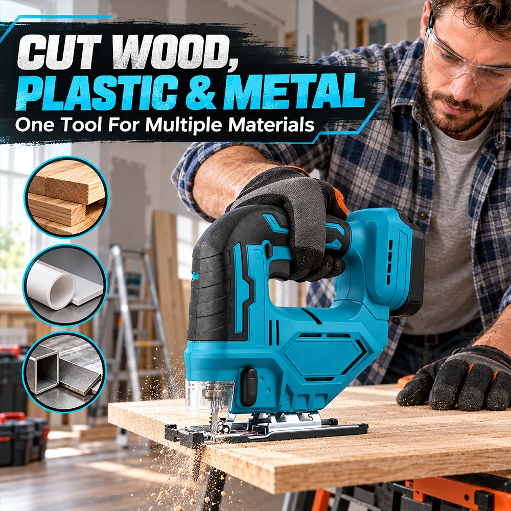 SIHAO Cordless Jigsaw 18V Brushless Handheld Electric Saw 350W Variable Speed Wood Cutting Tool for Makita Battery Carpentry DIY