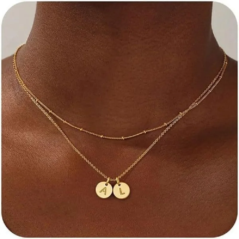 

Customize Gold Initial Necklaces for Women 14K Gold Plated Layered Two Letter A-Z Initial Necklace Trendy Teen Girls Jewelry