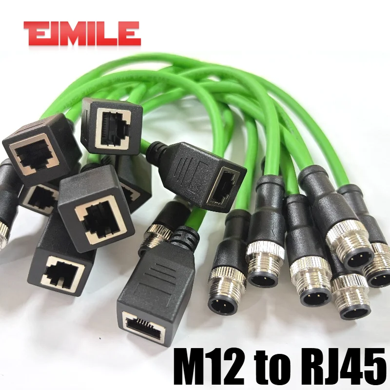 M12 4Pin D Code to RJ45 Ethernet Cable High Flex Double Shielded Twisted Pair 4 Core Industrial Grade Network Cord Sensor Wire