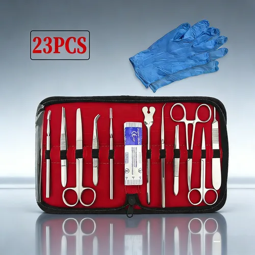 Imagen 1 del producto Kit de 22 piezas de herramientas de disección de acero inoxidable, kit de práctica de sutura médica, kit de entrenamiento quirúrgico para estudiantes
