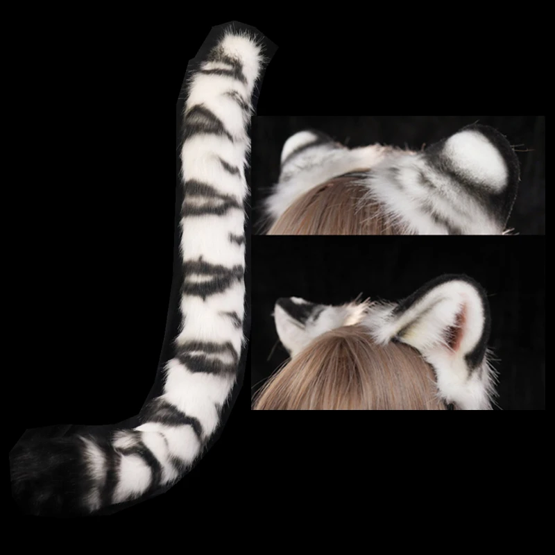 New Hand Made Work Tiger Ears Hairhoop Tail Beast Animal Halloween Cosplay Costume Accessories For Christmas Custom Made Prop