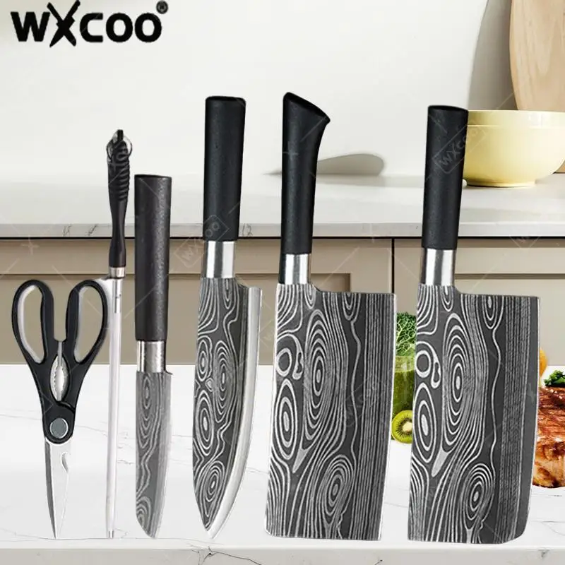 

WXCOO Stainless Steel Handmade Forged Kitchen Knife Chef Knife Set Durable Fruit Slicing Meat Cleaver Butcher Knife Scissor