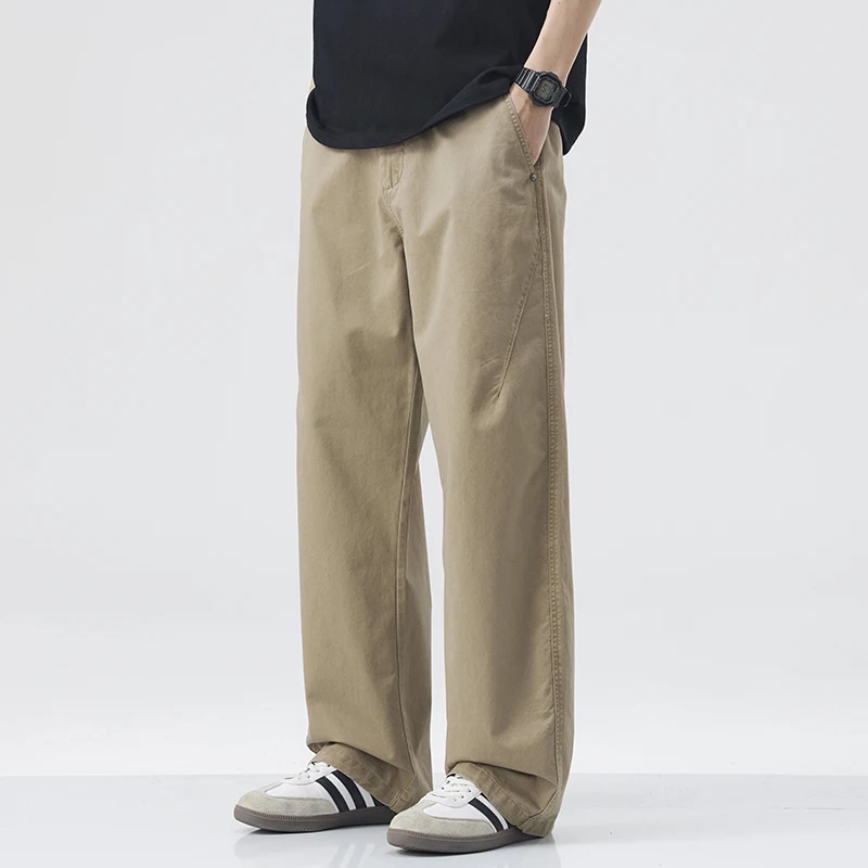 

2026 Spring Summer New Men Pure Cotton Loose Pants Retro Lightweight Classic Straight Trousers