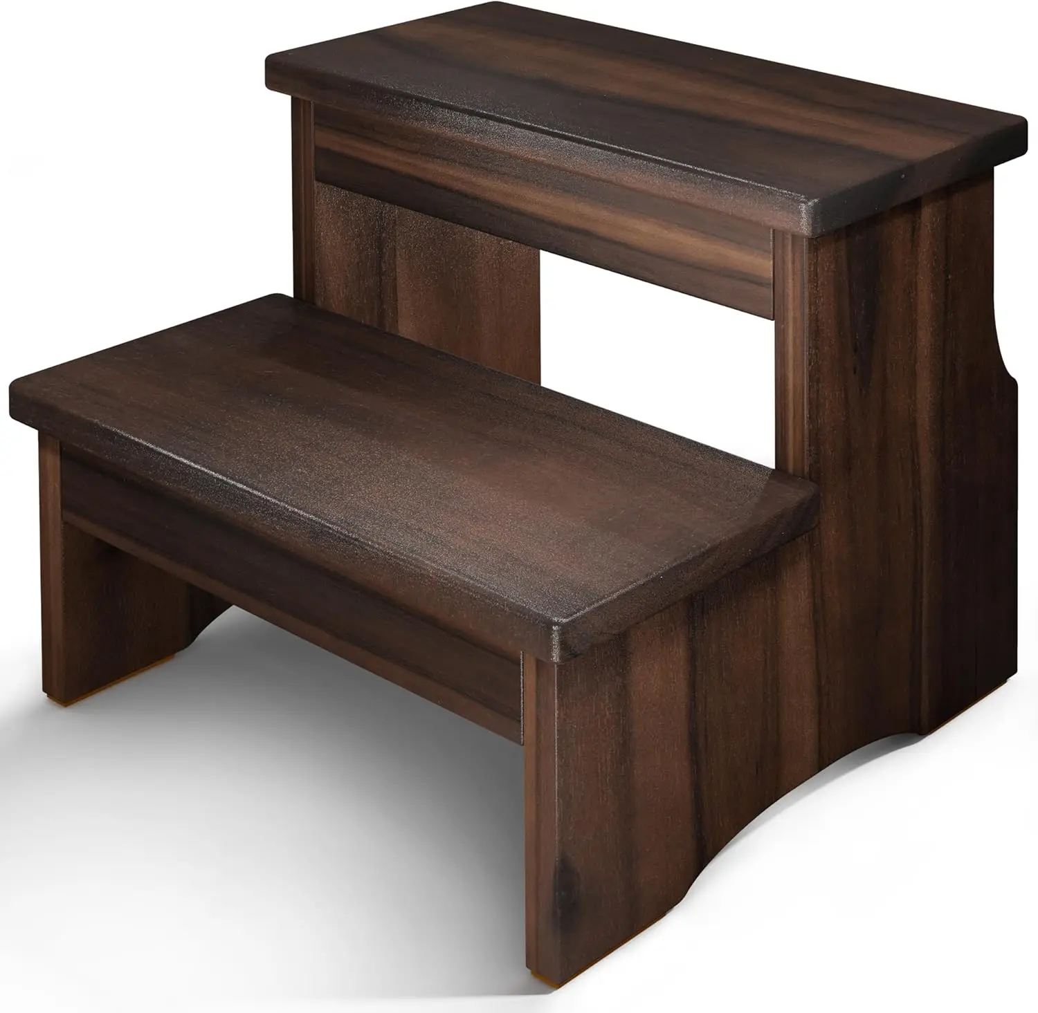 

Heavy-Duty Wooden Two-Step Stool for Adults and Kids, Supports 450lbs, Walnut Finish
