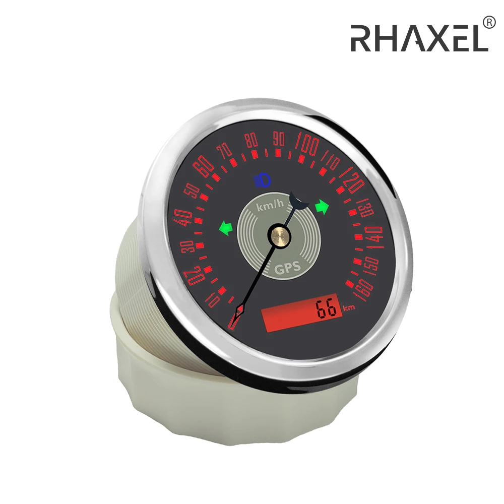 RHAXEL 85mm GPS Speedometer 160km/h 0-220MPH Total Mileage Adjustable with Red Yellow Backlight for Car Yacht Universal 9-32V